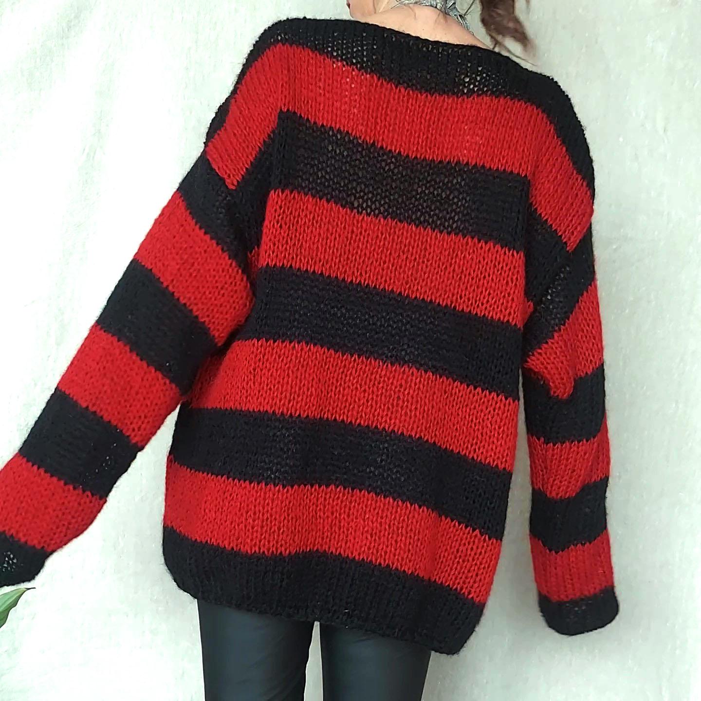Gestreifter Pullover, 90Er Jahre Mohair Rot Schwarz Punk Gestreift, Grunge Kleidung, Gothic Outfit, Langarmtop, Unisex Von Myaqua von MyAqua
