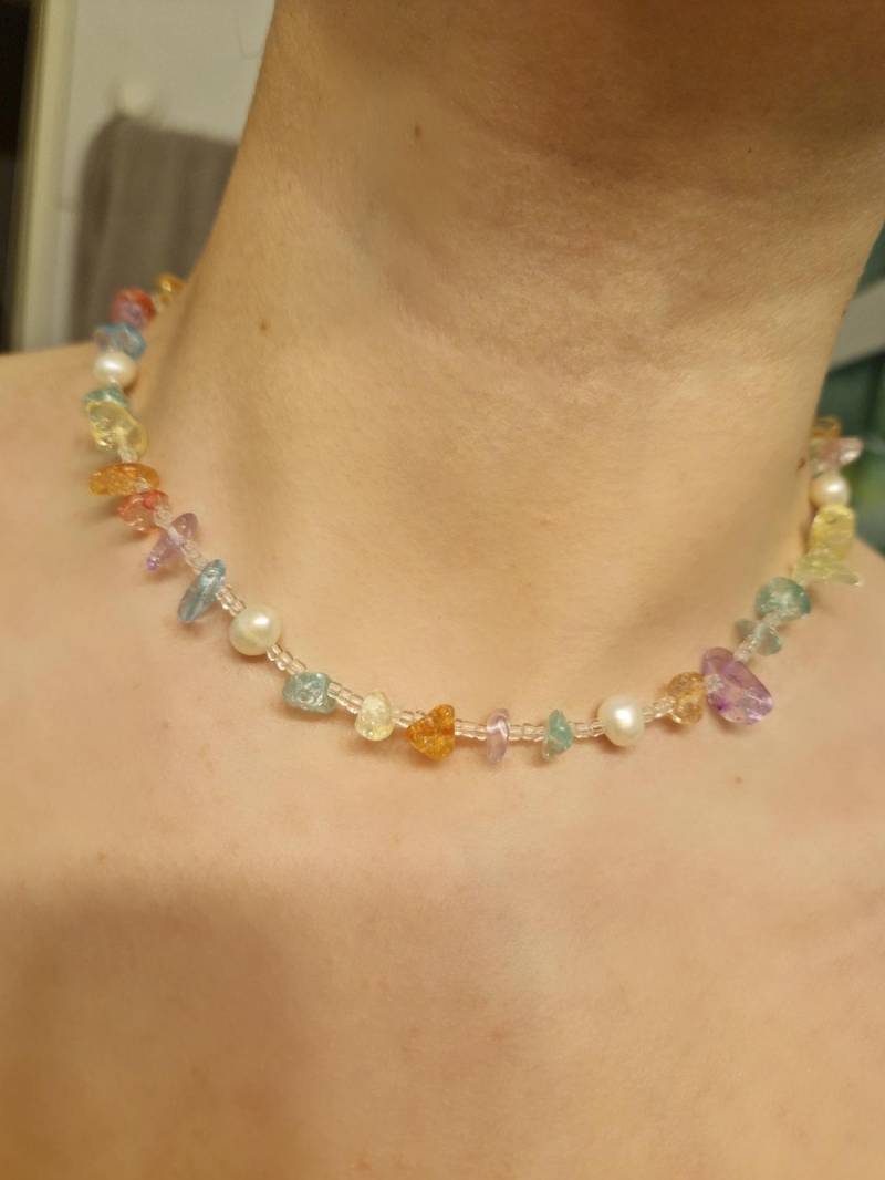 Handgemachte Bunte Perlen Kette - Im Edelstein Look von MyArtasticWorld