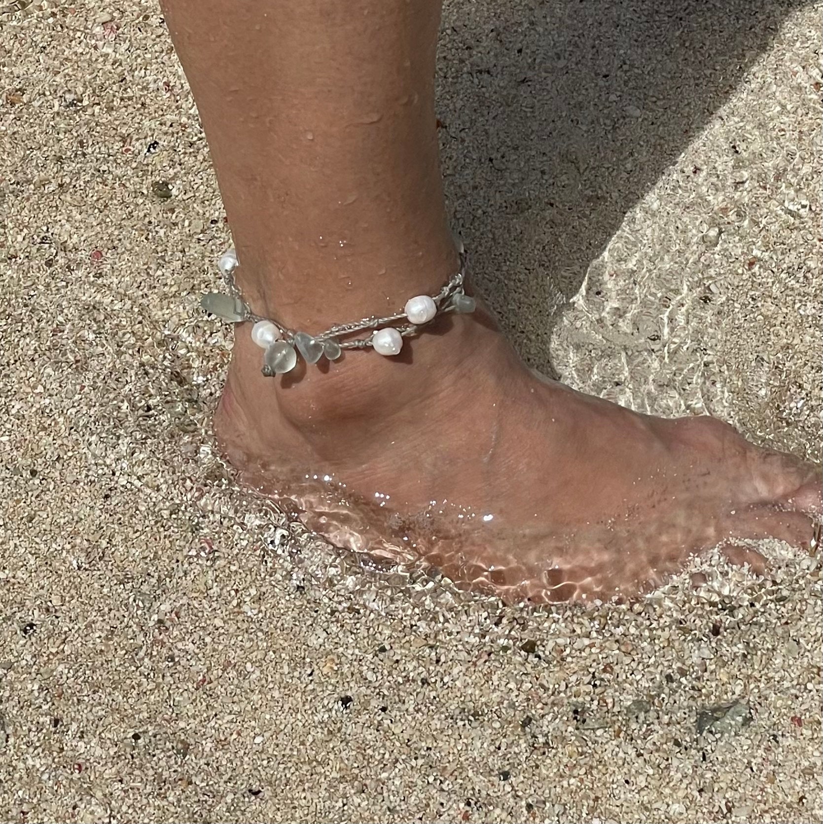 Süßwasserperle & Meerglas Fußkettchen/Armband Metallfreie Wasserdichte Verpackung von MyBeachSoul