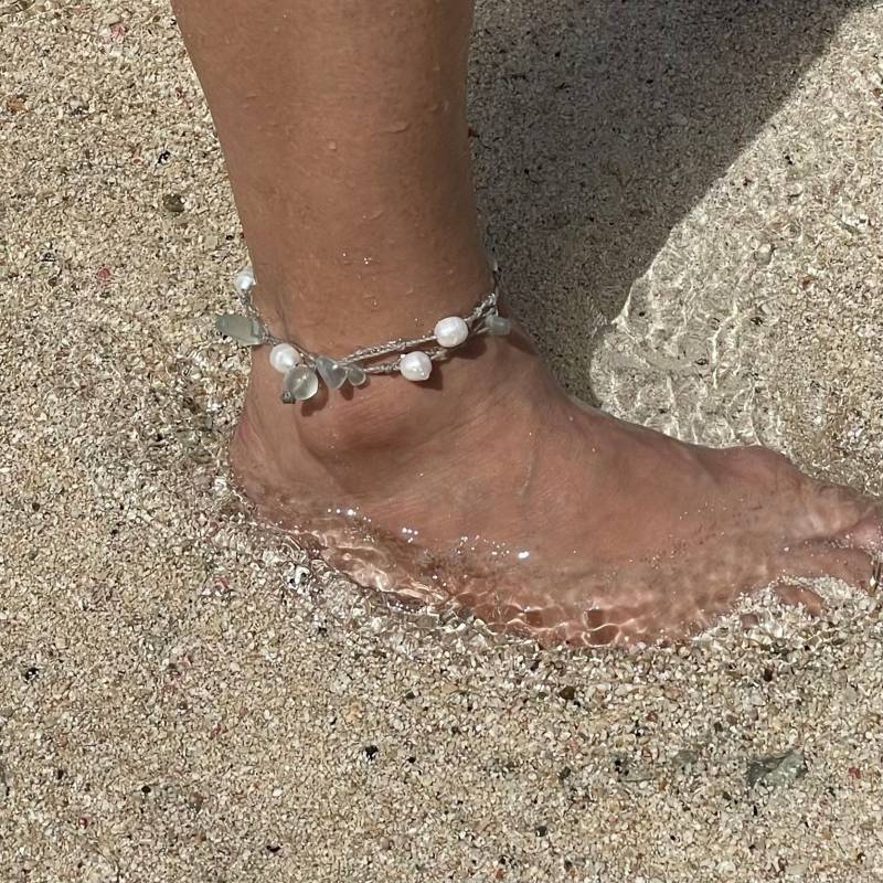 Süßwasserperle & Meerglas Fußkettchen/Armband Metallfreie Wasserdichte Verpackung von MyBeachSoul
