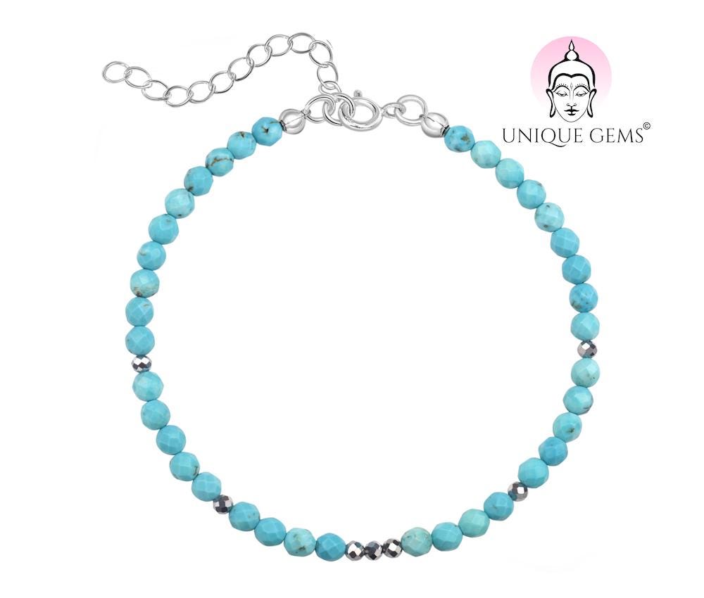 Unique Gems Damen Fusskettchen Edelstein Anklet Ø 4mm Türkis Chakra Perlen Gem Cut Juweliers - Qualität von MyBeadFindings