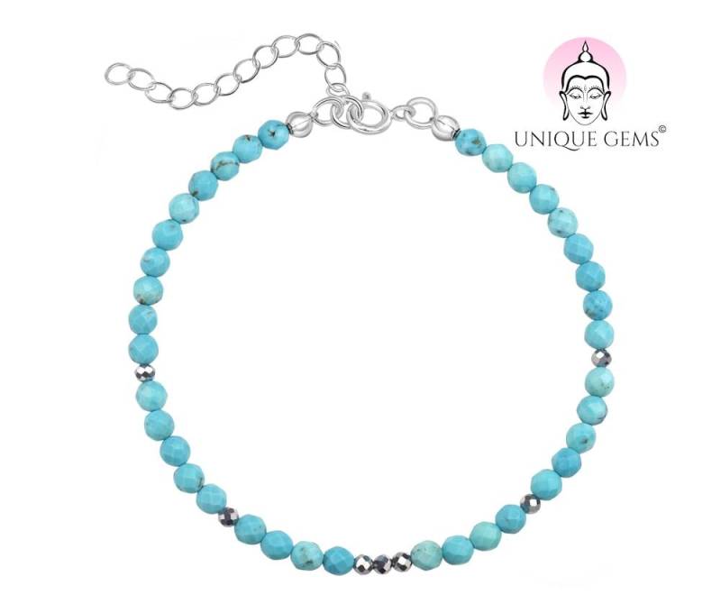 Unique Gems Damen Fusskettchen Edelstein Anklet Ø 4mm Türkis Chakra Perlen Gem Cut Juweliers - Qualität von MyBeadFindings