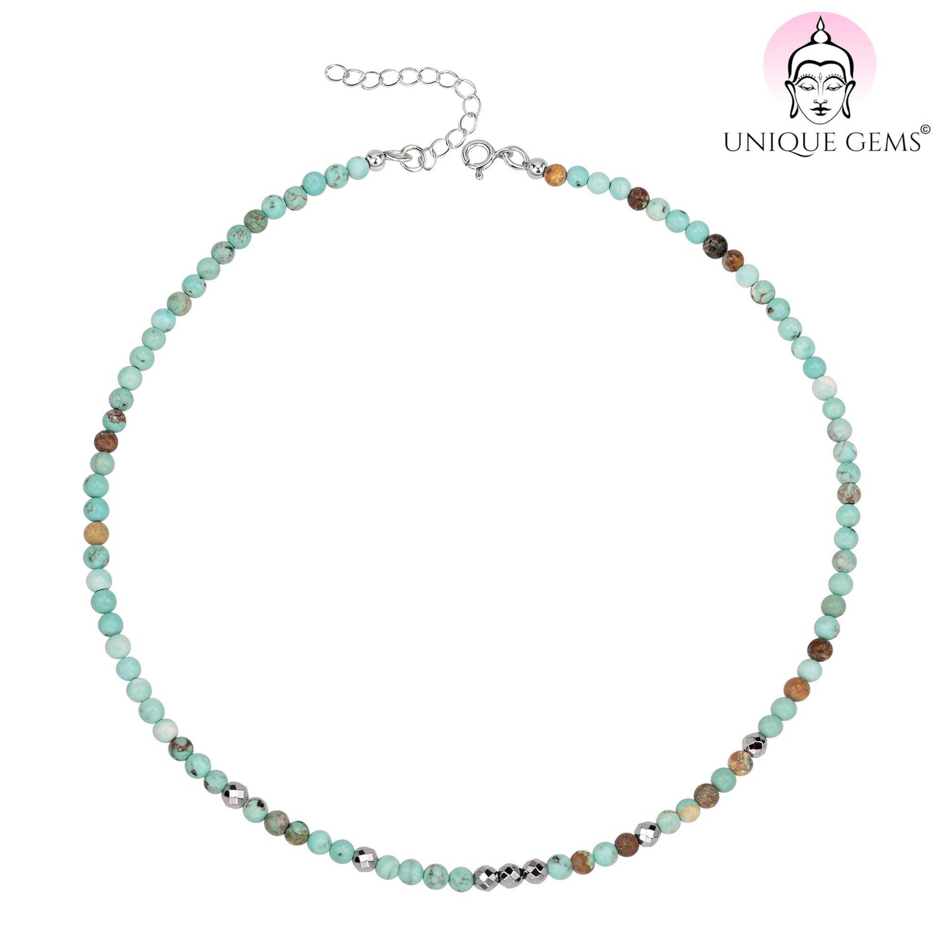 Unique Gems Damen Fusskettchen Edelstein Anklet Ø 4mm Türkis Chakra Perlen Gem Round Juweliers - Qualität von MyBeadFindings