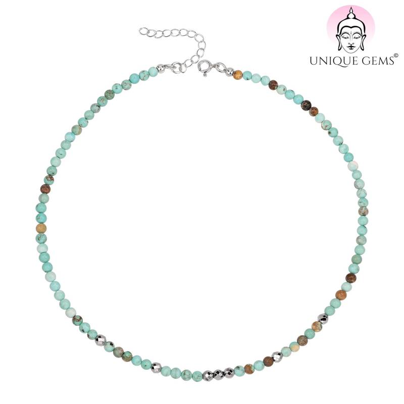 Unique Gems Damen Fusskettchen Edelstein Anklet Ø 4mm Türkis Chakra Perlen Gem Round Juweliers - Qualität von MyBeadFindings