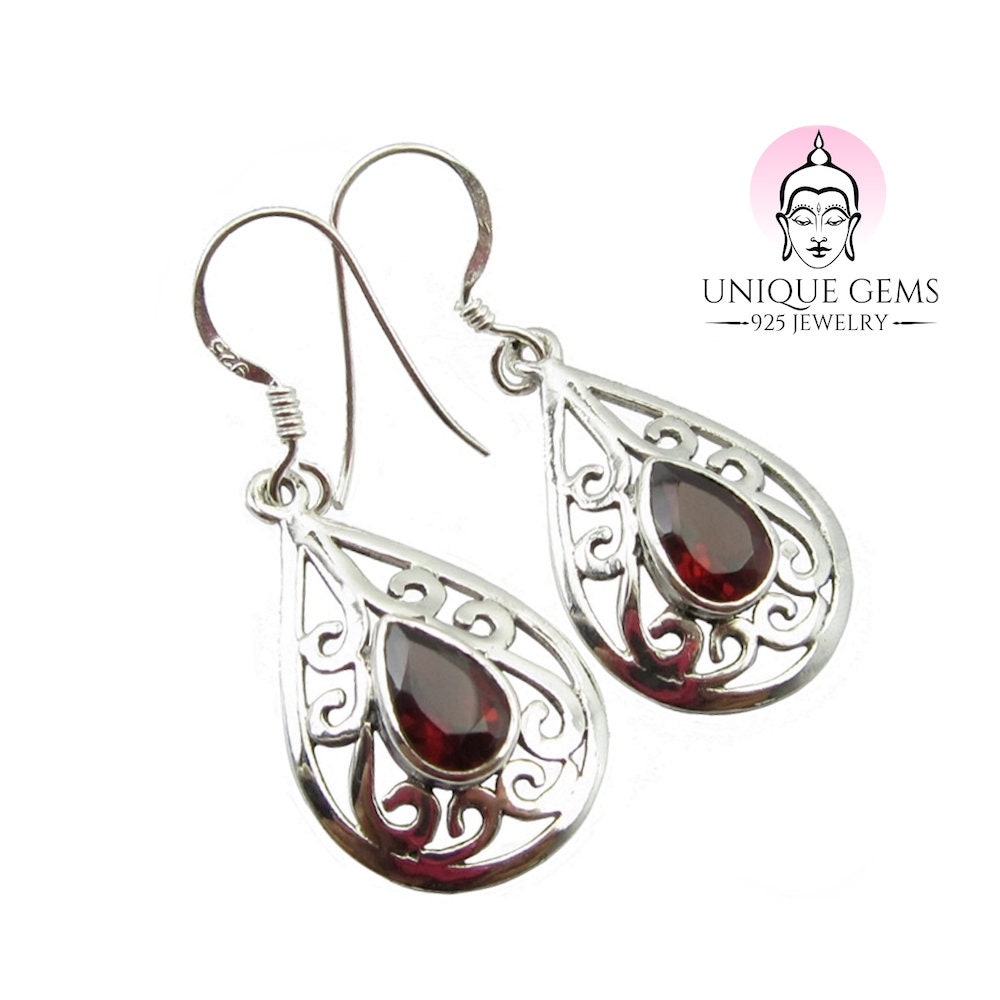 Unique Gems Exklusive Damen Ohrhänger Echter Roter Granat 2.8 Karat 925 Sterling Silber Art Nouveau Juweliers - Qualität von MyBeadFindings