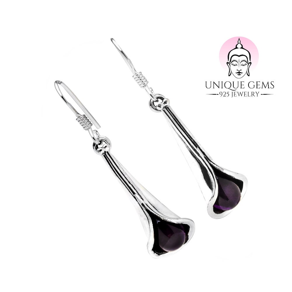 Unique Gems Exklusive Damen Ohrhänger Pendel Echter Amethyst Tropfen 925 Sterling Silber Nickelfrei 3 Karat in Juweliers - Qualität von MyBeadFindings