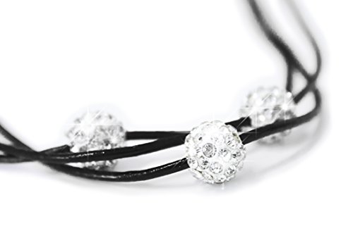 Damen-Halskette Shamballa Kette „black“ Schmuck Lederhalskette mit 3 Strass Kugeln Damenschmuck von MyBeautyworld24