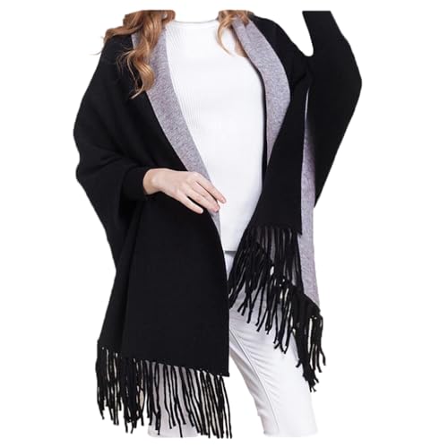 MyBeautyworld24 Frauen Kaschmir Poncho Strickjacke Strickpullover Mantel Winter Pullover Oversize Schal mit Ärmeln Farbe schwarz grau von MyBeautyworld24