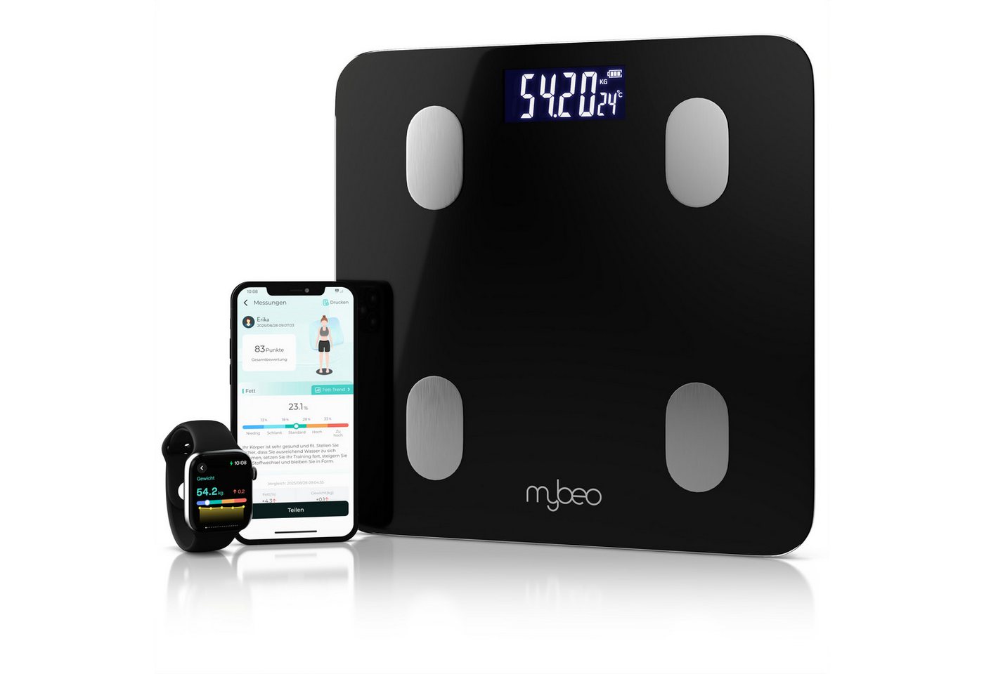 MyBeo Körper-Analyse-Waage Bluetooth Körperfettwaage, digitale Multifunktionswaage, APP Steuerung, 1-tlg., Diagnosewaage, BMI, Körperfett, Wasser & Muskelanteil, 5-180 kg MyBeo Körper-Analyse-Waage Bluetooth Körperfettwaage, digitale Multifunktionswaage, APP Steuerung, 1-tlg., Diagnosewaage, BMI, Körperfett, Wasser & Muskelanteil, 5-180 kg von MyBeo