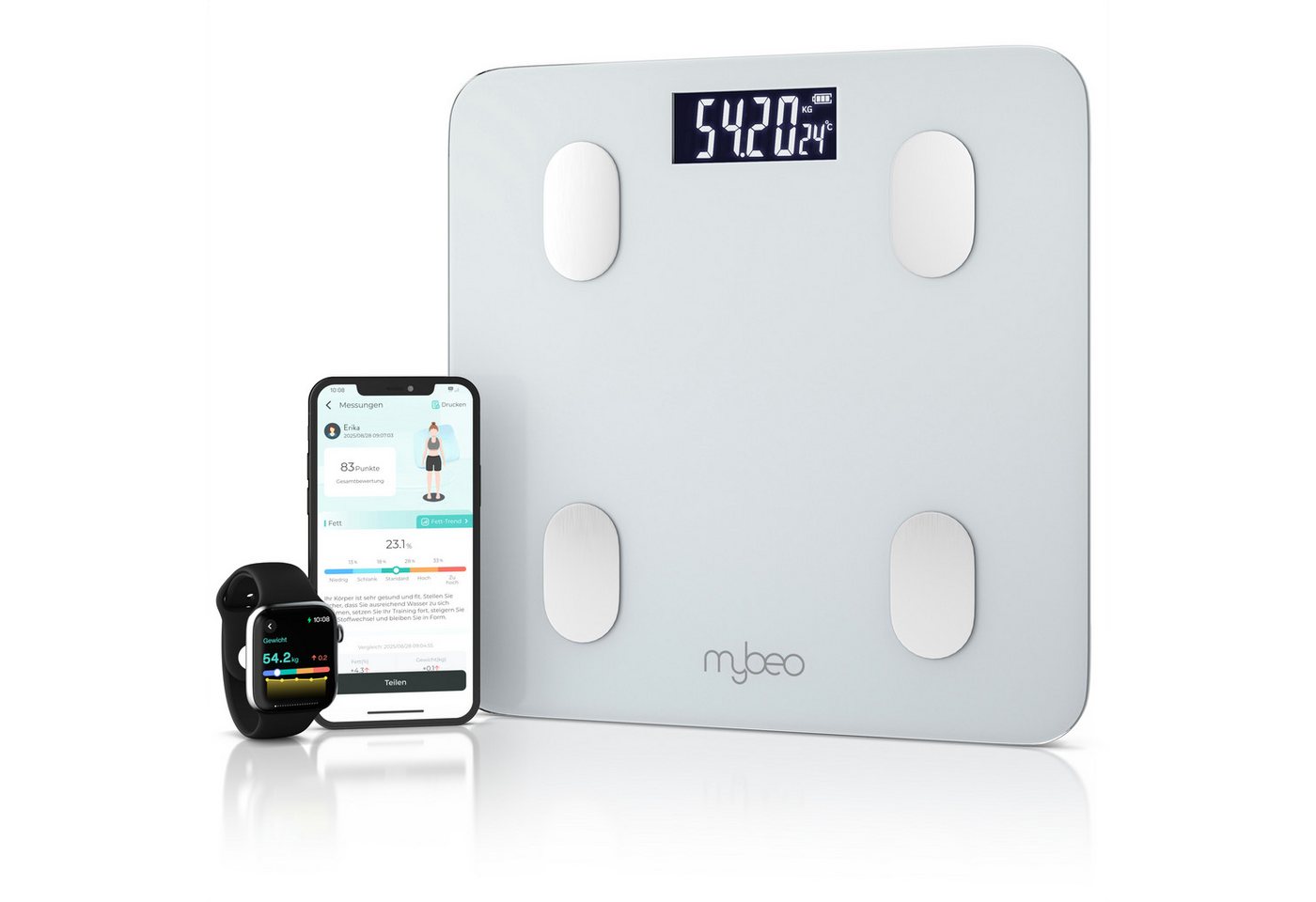 MyBeo Körper-Analyse-Waage Bluetooth Körperfettwaage, digitale Multifunktionswaage, APP Steuerung, 1-tlg., Diagnosewaage, BMI, Körperfett, Wasser & Muskelanteil, 5-180 kg MyBeo Körper-Analyse-Waage Bluetooth Körperfettwaage, digitale Multifunktionswaage, APP Steuerung, 1-tlg., Diagnosewaage, BMI, Körperfett, Wasser & Muskelanteil, 5-180 kg von MyBeo