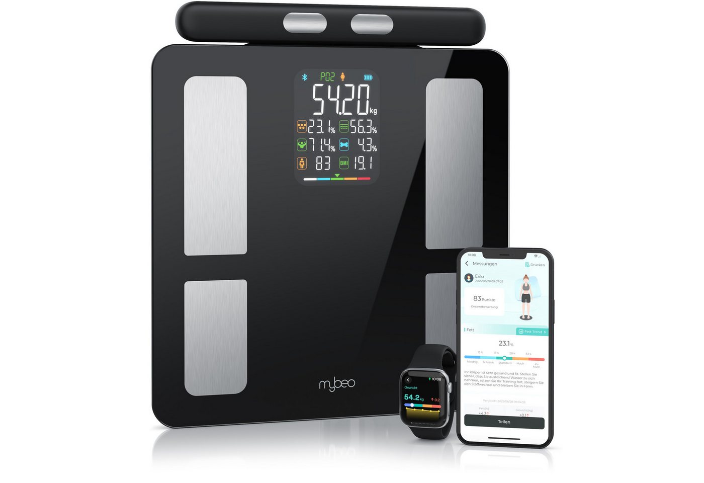 MyBeo Körper-Analyse-Waage Digitale Bluetooth Körperfettwaage, Handgriff-Messung & App-Steuerung, 1-tlg., Diagnosewaage, BMI, Körperfett, Wasser & Muskelanteil, bis zu 180 kg MyBeo Körper-Analyse-Waage Digitale Bluetooth Körperfettwaage, Handgriff-Messung & App-Steuerung, 1-tlg., Diagnosewaage, BMI, Körperfett, Wasser & Muskelanteil, bis zu 180 kg von MyBeo