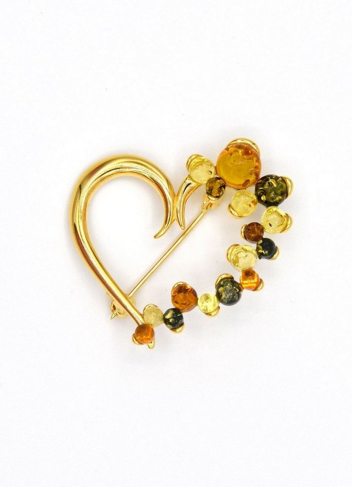 MyBer® Brosche Bernstein Brosche Bernsteinbrosche Herz, Sterling Silber 925 vergoldet 3,5cmx3,5cm PMBER12_Gold von MyBer®