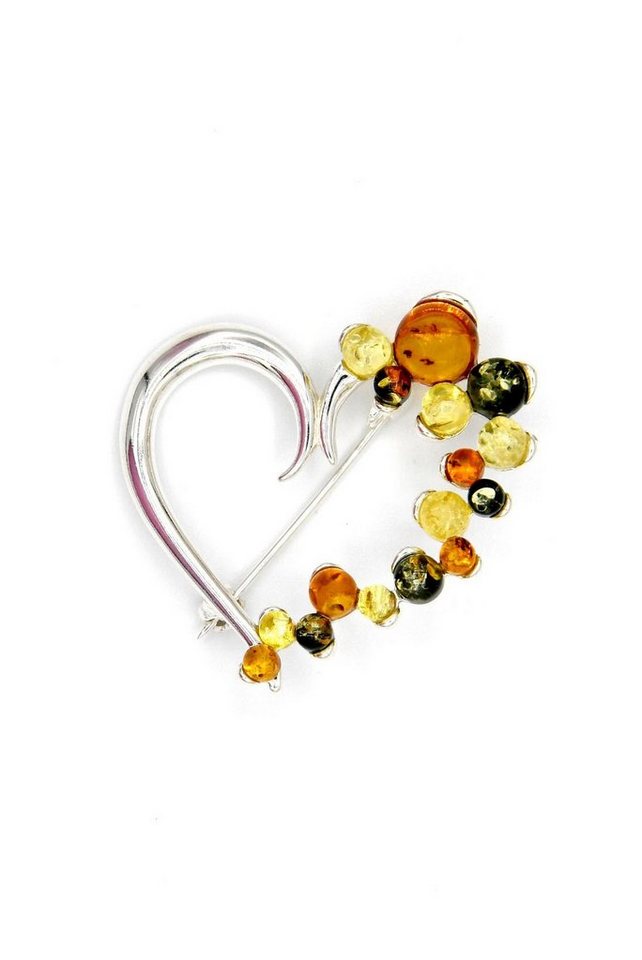 MyBer® Brosche Bernstein Brosche Bernsteinbrosche Herz Schmuck Damen (1-tlg), Sterling Silber 925 3,5cmx3,5cm PMBER12 von MyBer®