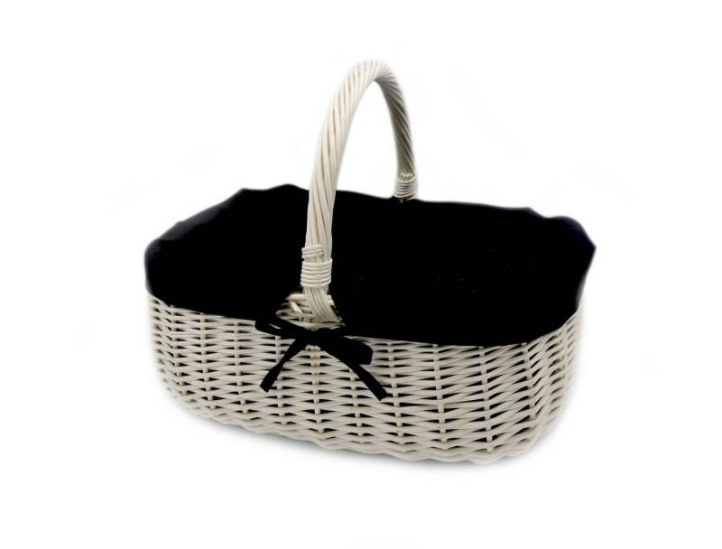 MyBer® Einkaufskorb Korb aus Weide Weidenkorb Handarbeit klein stabil weiß, mit Stoffeinlage 33/23/13 (27cm mit Henkel) geflochten K12-014-W-SS von MyBer®