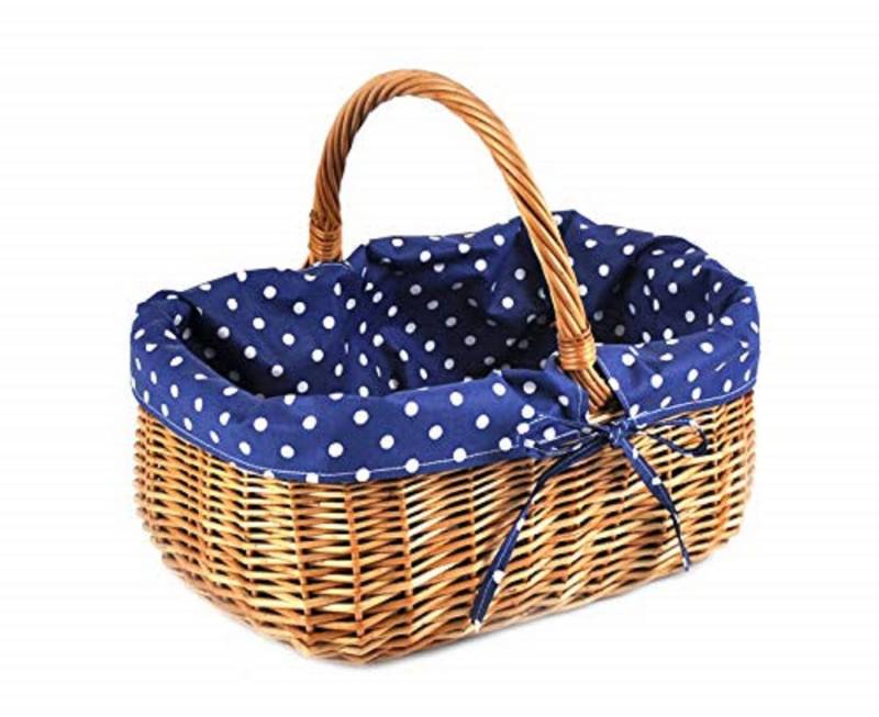 MyBer® Einkaufskorb Korb Weidenkorb Picknickkorb 33/23/13(27cm mit Henkel). Handarbeit., Stabiler Tragekorb aus Weide Vollweide braun mit Stoffeinlage von MyBer®