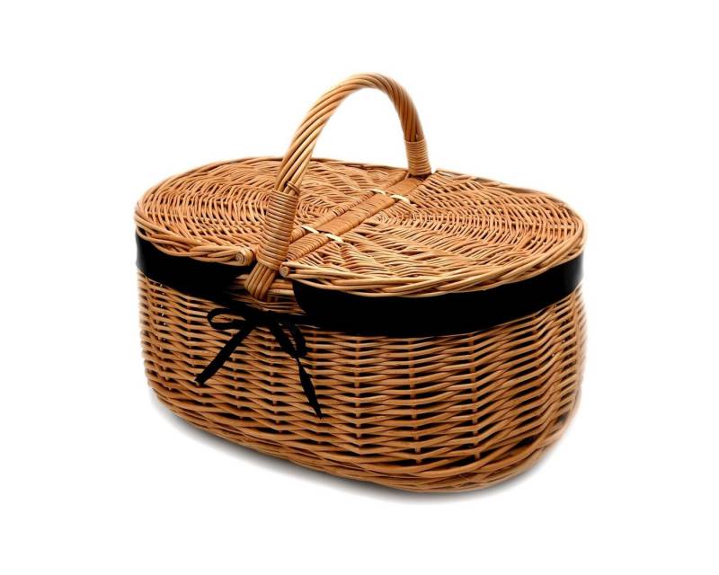 MyBer® Einkaufskorb Weidenkorb Korb Tragekorb mit 2 Deckeln aus Weide geflochten, braun mit Stoffeinlage 43/30/20cm(38 mit Henkel) K1-030-SS von MyBer®