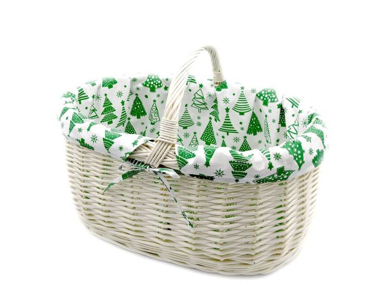 MyBer® Einkaufskorb Weidenkorb geflochten stabiler Korb aus Weide weiß, mit Stoffeinlage 50/35/23cm(38 mit Henkel) K1-605-W-SWGW von MyBer®