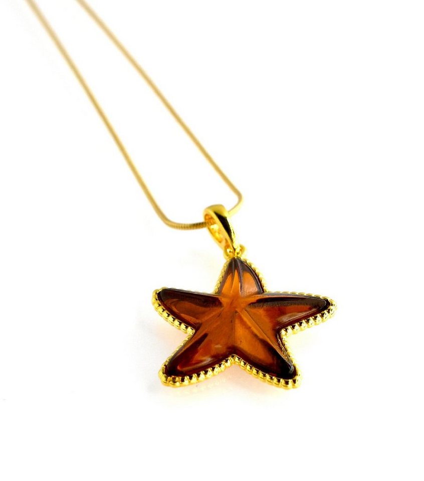 MyBer® Kettenanhänger Bernstein Pendant Seestern Anhänger PMBER58 (1-tlg., auf vergoldeter Kette 45cm Länge), Damen Schmuck Sterling Silber 925er vergoldet von MyBer®