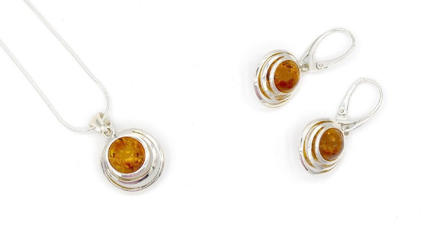 MyBer® Ohrring und Ketten Set Bernstein Schmuck Set Halskette Ohrringe Pendant Silber 925 (4-tlg), Naturschmuck Ostseebernstein Sterling Silber 915 PMBER27 von MyBer®