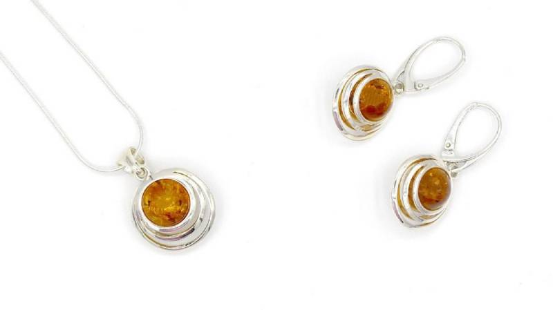 MyBer® Ohrring und Ketten Set Bernstein Schmuck Set Halskette Ohrringe Pendant Silber 925 (4-tlg), Naturschmuck Ostseebernstein Sterling Silber 915 PMBER27 von MyBer®