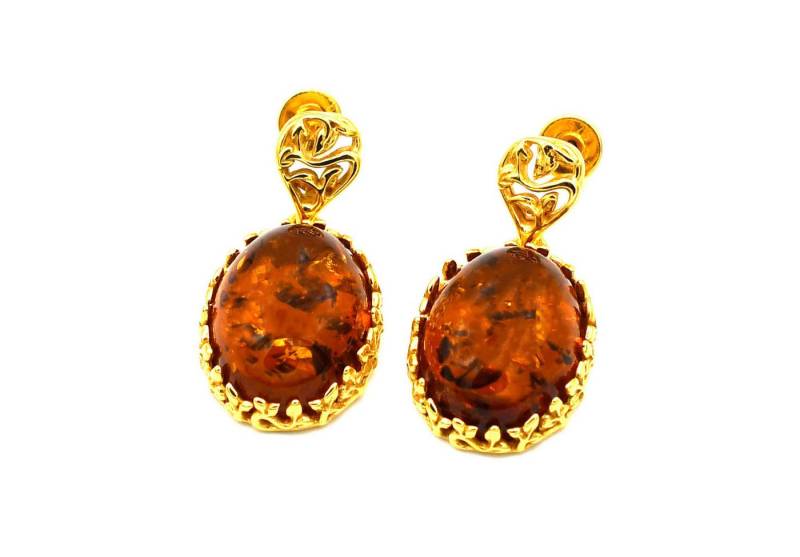 MyBer® Paar Ohrhänger Ohrringe Bernsteinohrringe Ohrstecker Bernstein Schmuck Damen (PMBER119 E567GC, 2-tlg., Sterling Silber 925, vergoldet), handgefertigt, honigfarben von MyBer®