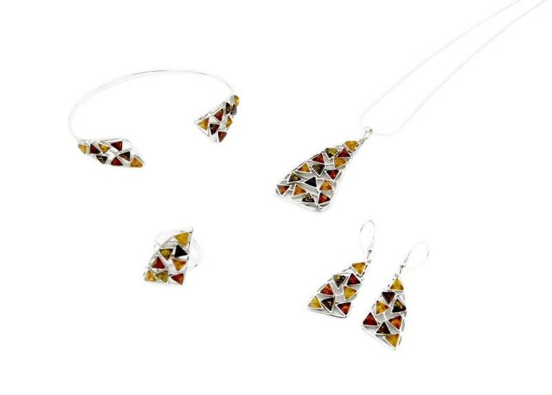 MyBer® Schmuckset Schmuckset Bernstein Halskette Pendant Armband Ohrringe Ring (6-tlg), Schmuck Set Damen Silber 925 Bernstein in 3 Farben PMBER2 von MyBer®