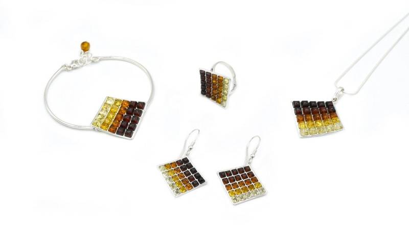 MyBer® Schmuckset Bernstein Set Halskette Pendant Armband Ohrringe Ring (6-tlg), Schmuck Set Damen Silber 925 Bernstein in 5 Farben PMBER1 von MyBer®