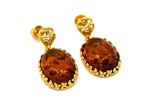 MyBer® Ohrringe Bernsteinohrringe Ohrstecker Bernstein Schmuck Damen Silber 925er vergoldet PMBER119 E567GC von MyBer