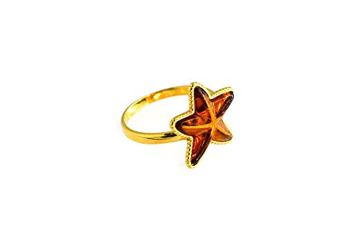 MyBer ®Ring Bernstein Seestern Bernsteinring Schmuck Damen Silber 925er vergoldet von MyBer