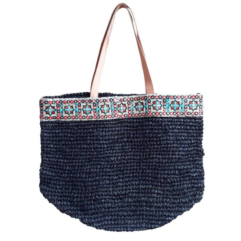 Franca-Tasche Aus Besticktem Schwarzem Bast; Strandkorb; Einkaufstasche; Tasche Naturfasern; Natürlicher von MyBlissHomeShop