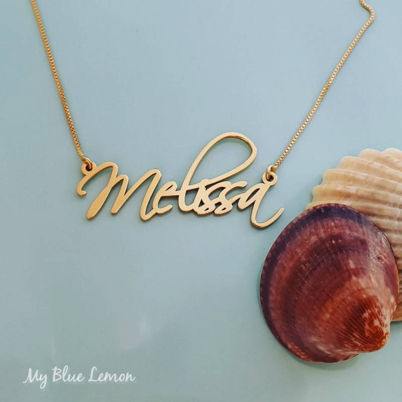 14K Solid Gold Name Halskette Personalisierter Individueller Schmuck von MyBlueLemon