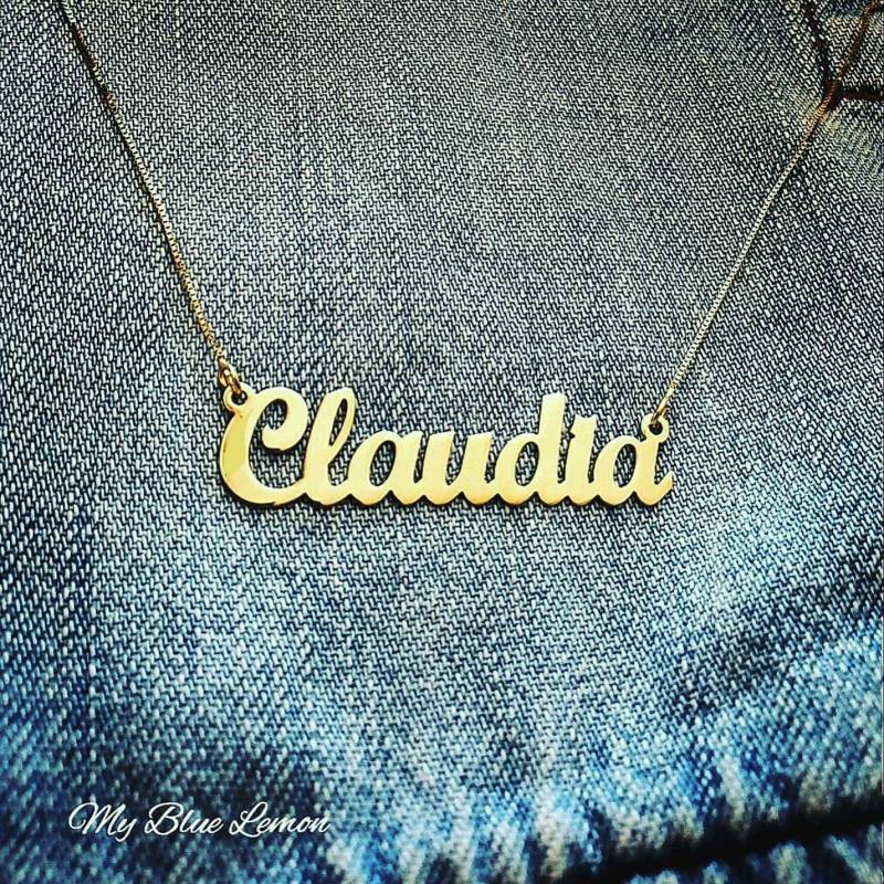 14K Solid Gold Namenskette - Personalisierte Benutzerdefinierte Claudia Style Schmuck von MyBlueLemon