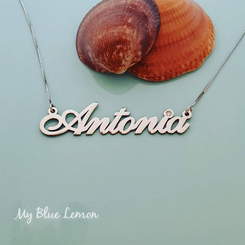 14K Weißgold Script Name Halskette Personalisierter Schmuck Mit Geburtsstein von MyBlueLemon