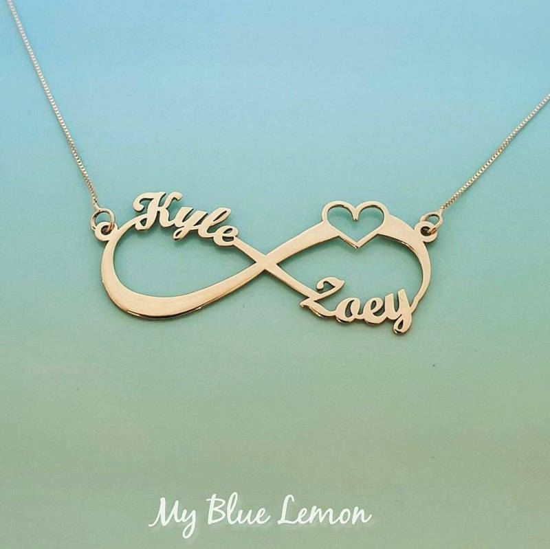 Muttertagsgeschenk Personalisierte Infinity Namenskette Massiv 14K Gold 1-4 Namen von MyBlueLemon