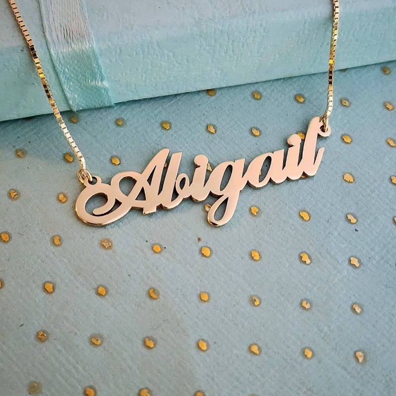 Name Halskette Massiv 14K Gelbgold Abigail Style Nach Maß Irgendein von MyBlueLemon