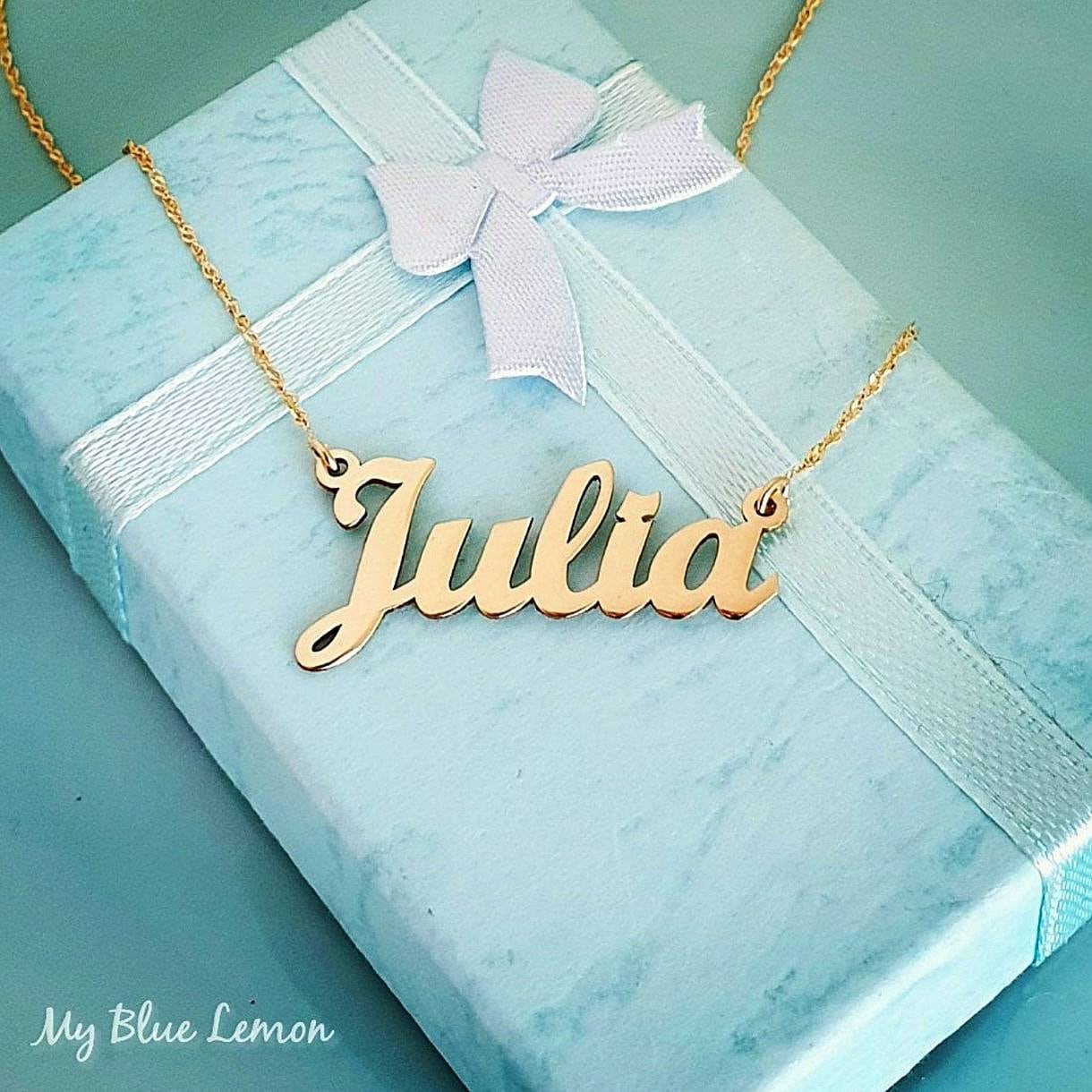Solid Gelb 14K Gold Personalisierte Halskette Double Thickness Quality Julia Stil von MyBlueLemon