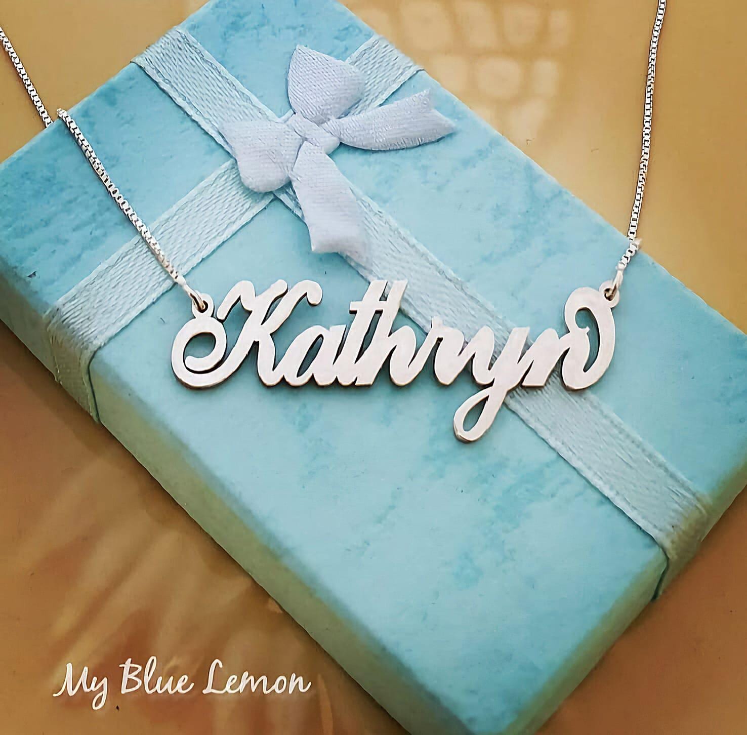 Sterling Silber Namen Halskette Personalisiertes Kathryn Style Geschenk von MyBlueLemon