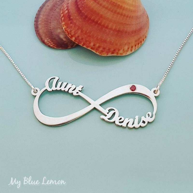 sterling Silber Unendlich Name Halskette Personalisierter Birthstone Anhänger von MyBlueLemon