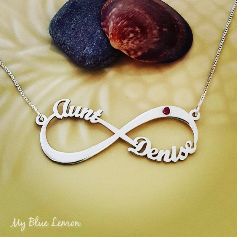 sterling Silber Unendlich Name Halskette Personalisierter Birthstone Anhänger von MyBlueLemon