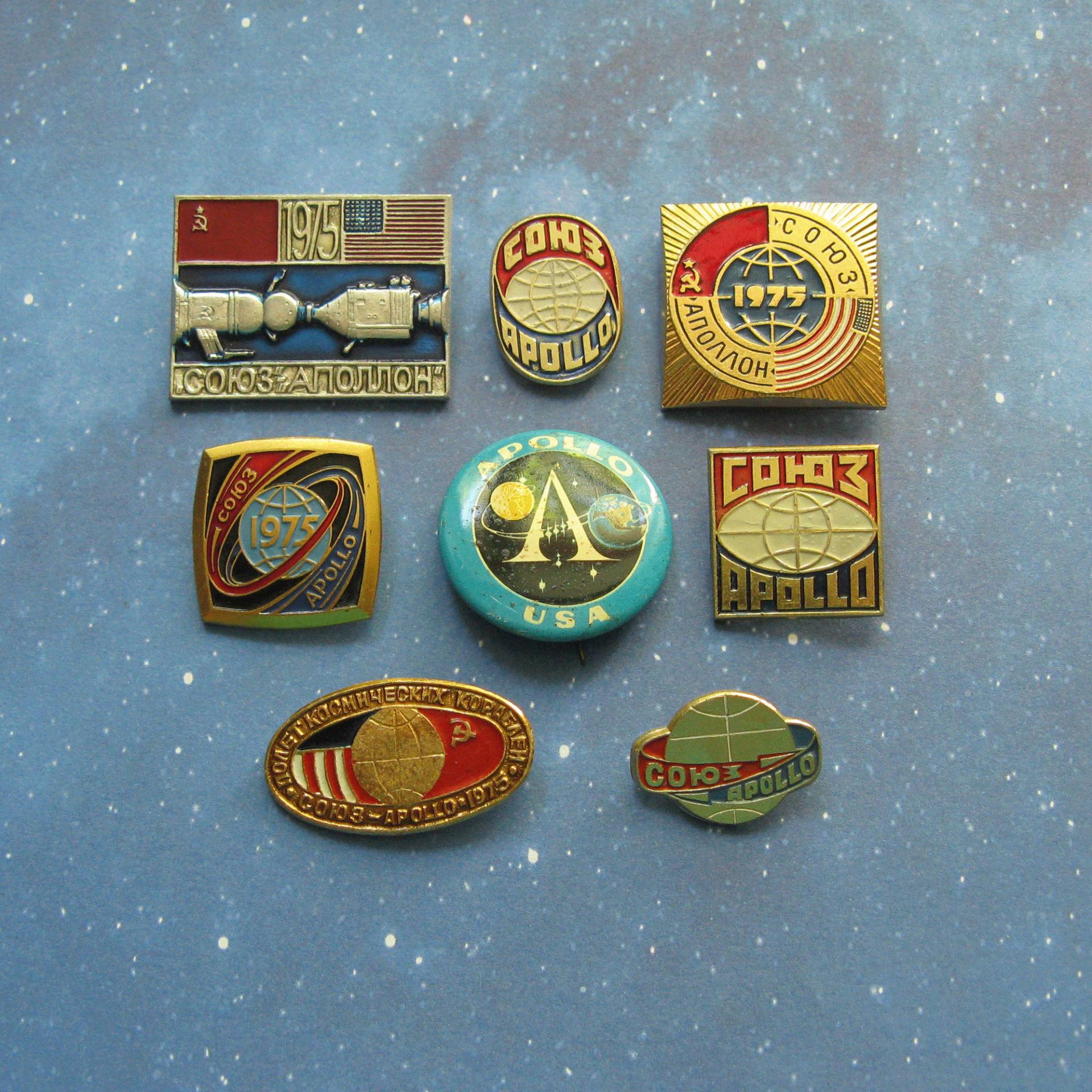 Vintage Apollo Sojus Weltraum Mission Pins Udssr & Usa Set von MyBootSale