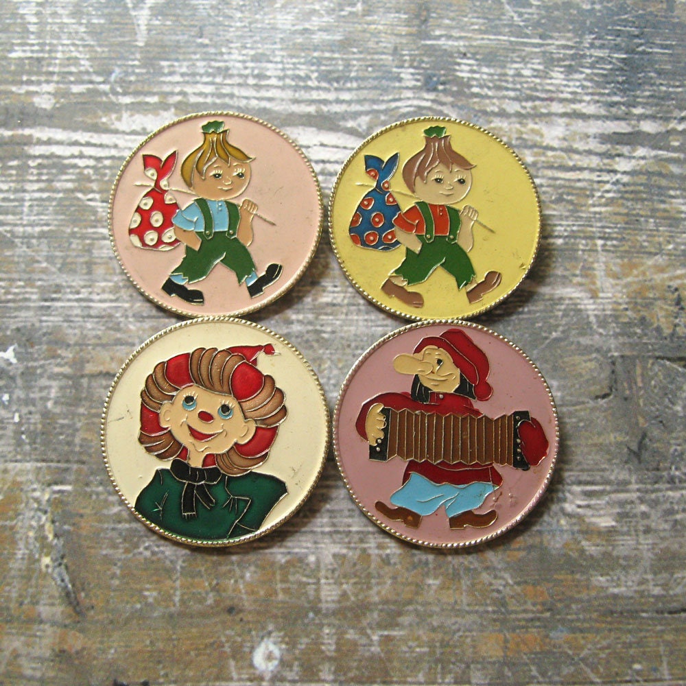 Vintage Udssr Cartoon Charakter Pins - 1980Er Jahre Märchen Set von MyBootSale