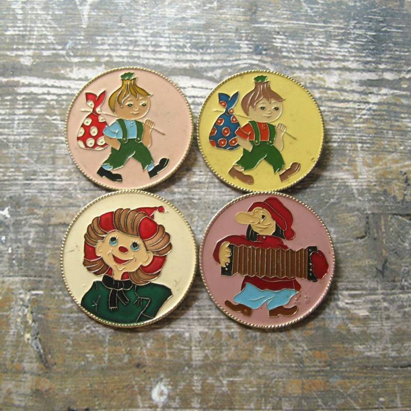 Vintage Udssr Cartoon Charakter Pins - 1980Er Jahre Märchen Set von MyBootSale