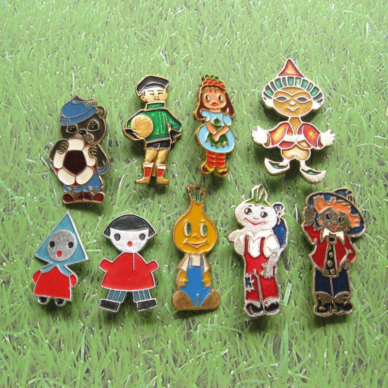 Vintage Udssr Cartoon Charakter Pins 80Er Jahre Emaille Pinback Set von MyBootSale