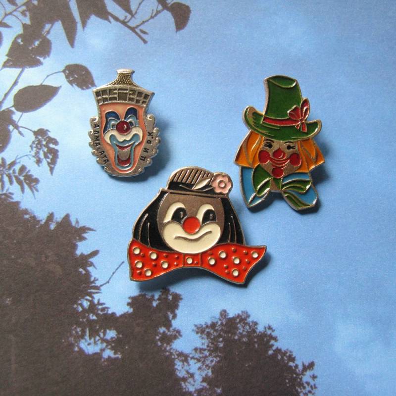 Vintage Udssr Zirkus Clown Anstecker 1980Er Jahre Emaille Broschen, Set Von 3 von MyBootSale