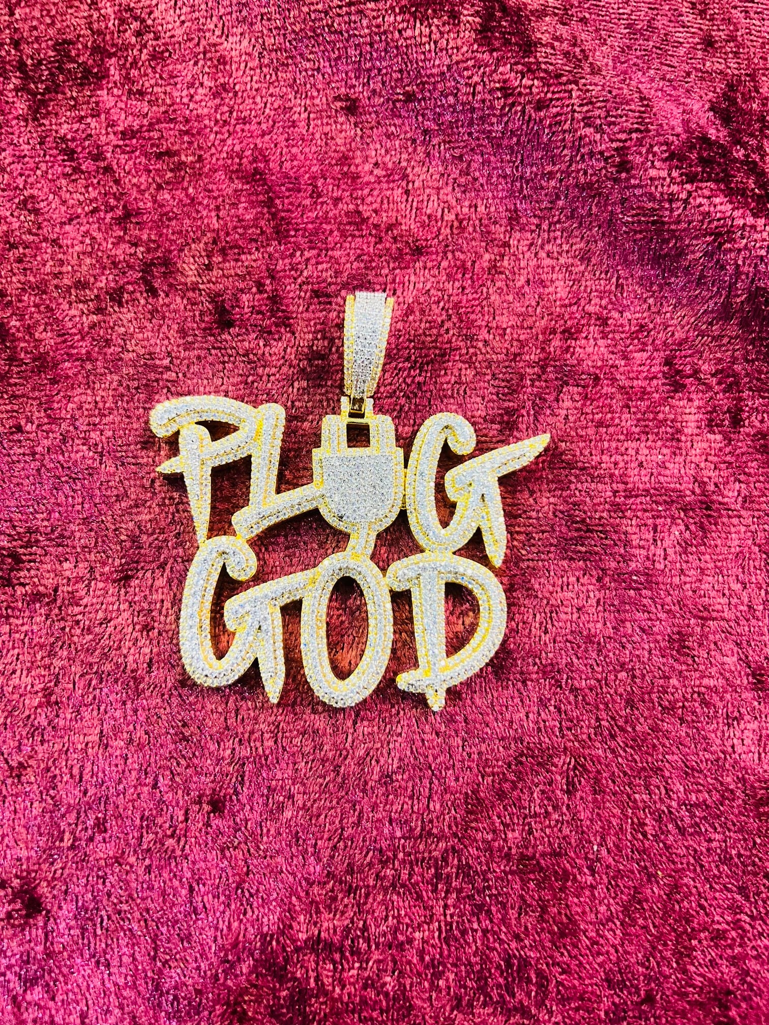 14Kt Gold Finish Plug God Hip Hop Simuliert Diamant Charm Anhänger Mit Kette von MyChoiceStore2012