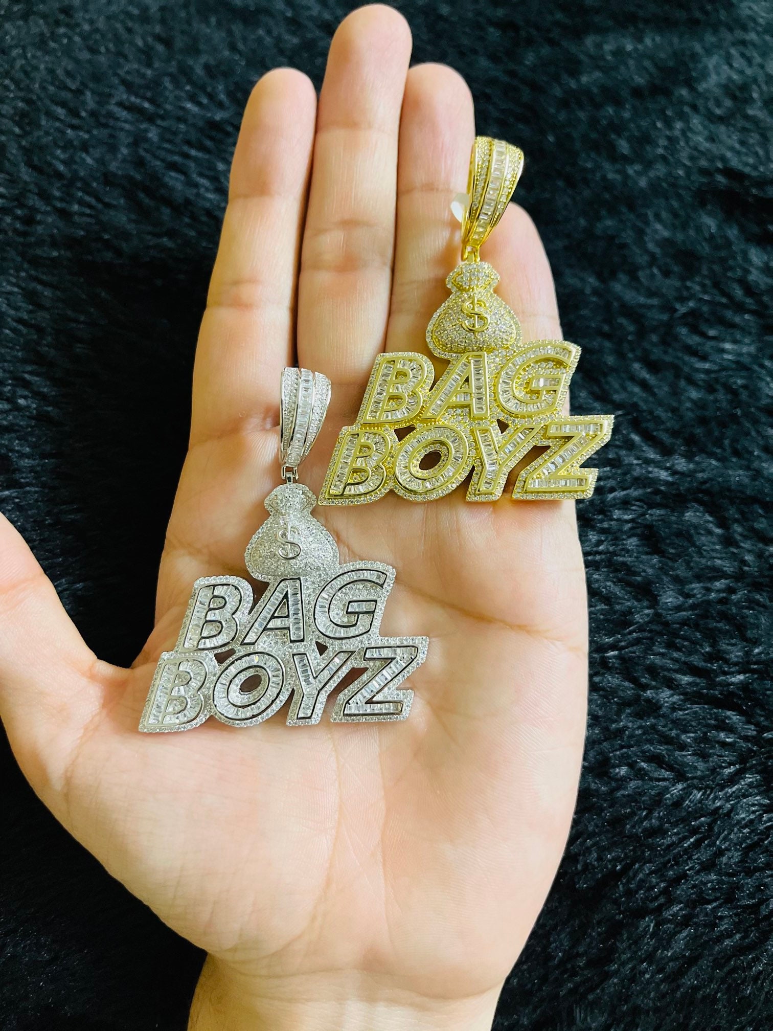 925 Sterling Silber Geldbeutel Tasche Boyz Hip Hop Simuliert Diamant Anhänger Mit Kette von MyChoiceStore2012