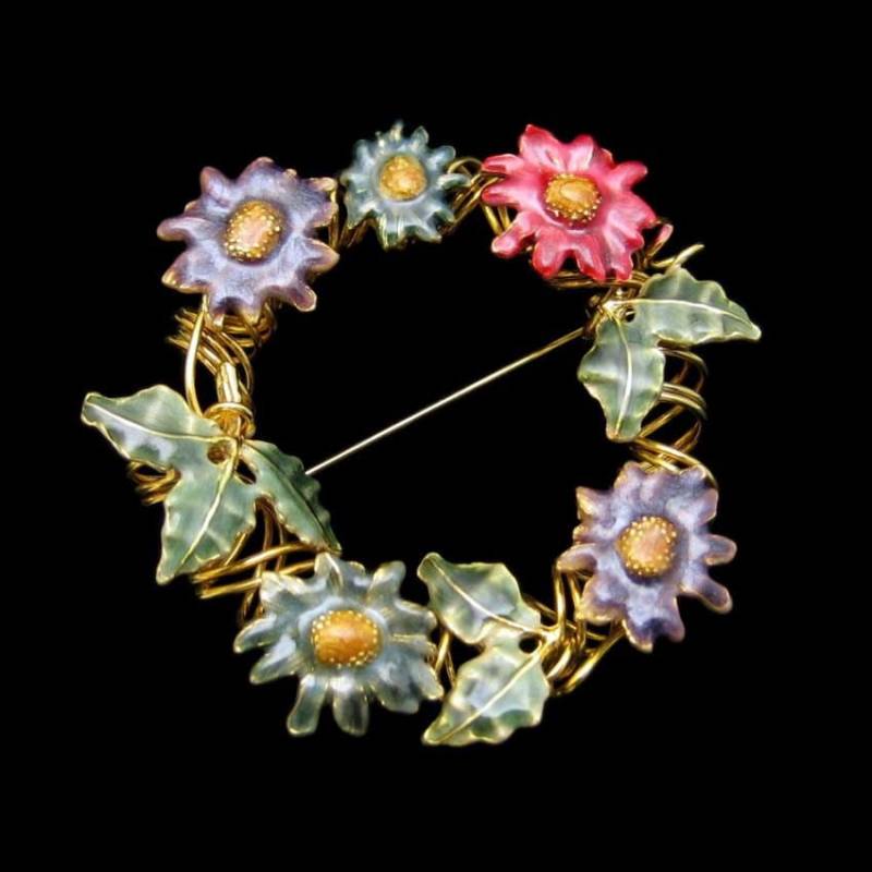 Jahrgang Kranz Brosche Pin Große Mitte Jahrhundert Farbige Emaille Blumen Schraubte Goldtone Einzigartig von MyClassicJewelry