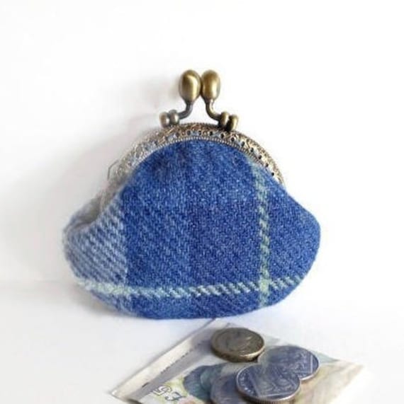 Harris Tweed Geldbörse, Blaue Tartan, Metallrahmen Beutel, Geschenk Für Sie von MyCottonHouse