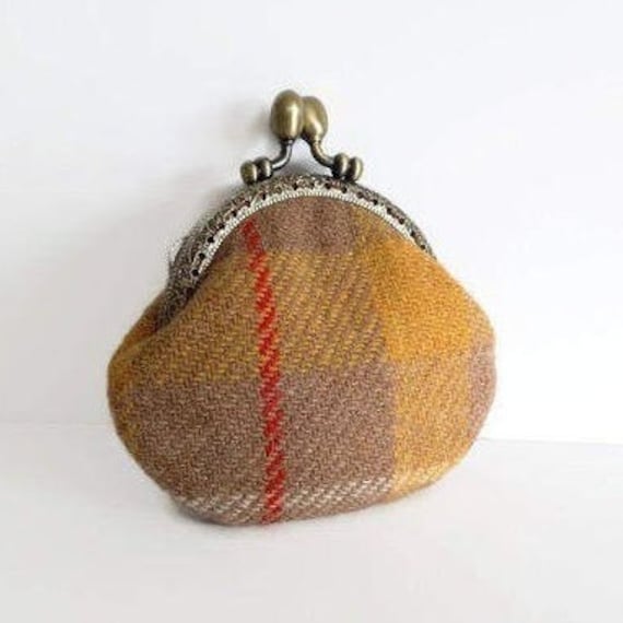 Harris Tweed Geldbörse, Gelbes Karomuster, Metallrahmen-Beutel, Muttertagsgeschenk von MyCottonHouse