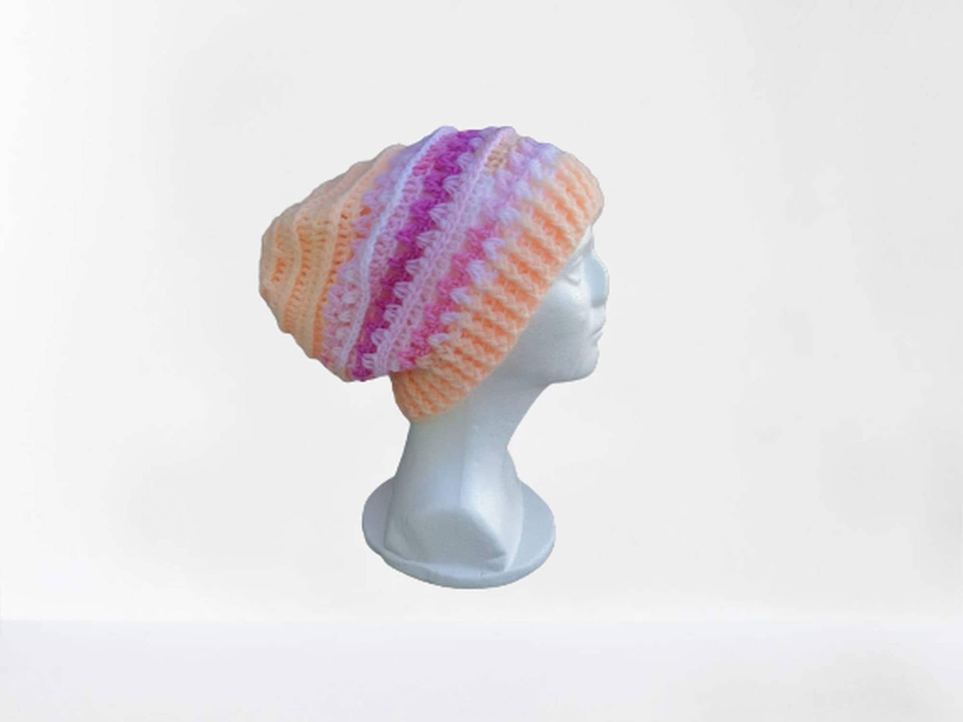 Mütze Pfirsischfarben Farbverlauf Gelb Und Verschiedene Rosatöne, Gehäkelte Mütze, Herren Beanie, Slouchy Hipster Boho von MyCrochetings